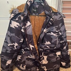 Black Camo Winter Jacket - Men’s - detachable hood